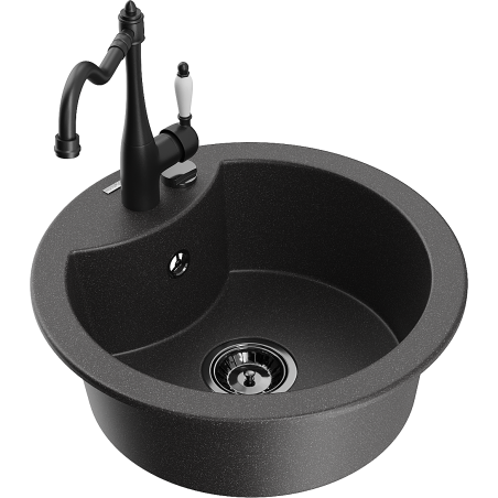 Mexen Diego žulový dřez jednokomorový s kuchyňskou baterií Carla, černý skvrnitý - 6512-76-670700-70-B