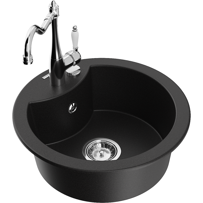 Mexen Diego granitový dřez 1-komorový s kuchyňskou baterií Carla, černý - 6512-77-670700-00