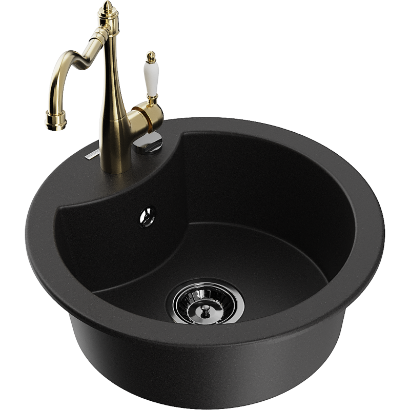 Mexen Diego granitový dřez 1-komorový s kuchyňskou baterií Carla, černý - 6512-77-670700-50-B