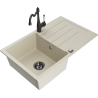 Mexen Bruno granitový dřez 1-komorový s odkapávačem a kuchyňskou baterií Carla, béžový - 6513-69-670700-70