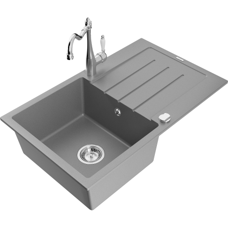 Mexen Bruno kuchyňský dřez granitový 1-komorový s odkapávačem a kuchyňskou baterií Carla, šedý - 6513-71-670700-00