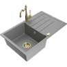 Mexen Bruno žulový dřez s 1 komorou, odkapávačem a kuchyňskou baterií Carla, šedý - 6513-71-670700-50