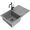 Mexen Bruno granitový dřez 1-komorový s odkapávačem a kuchyňskou baterií Carla, šedý - 6513-71-670700-70-B