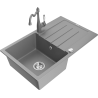 Mexen Bruno dřez žulový 1-komorový s odkapávačem a kuchyňskou baterií Carla, šedý - 6513-71-670700-71