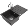 Mexen Bruno granitový dřez 1-komorový s odkapávačem a kuchyňskou baterií Carla, černý nakrapovaný - 6513-76-670700-00