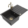 Mexen Bruno granitový dřez 1-komorový s odkapávačem a kuchyňská baterie Carla, černý skvrnitý - 6513-76-670700-50