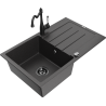 Mexen Bruno granitový dřez 1-komorový s odkapávačem a kuchyňskou baterií Carla, černý skvrnitý - 6513-76-670700-70-B