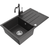 Mexen Bruno granitový dřez s 1 komorou, odkapávačem a kuchyňskou baterií Carla, černý kropenatý - 6513-76-670700-76