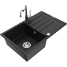 Mexen Bruno granitový dřez 1-komorový s odkapávačem a kuchyňskou baterií Carla, černý - 6513-77-670700-00