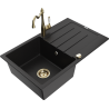 Mexen Bruno granitový dřez 1-komorový s odkapávačem a kuchyňskou baterií Carla, černý - 6513-77-670700-50