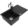 Mexen Bruno jednodřezový žulový dřez s odkapávačem a kuchyňskou baterií Carla, černý - 6513-77-670700-70