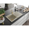 Mexen Cesar granitový dřez 1-komorový s odkapávačem a kuchyňskou baterií Carla, béžový - 6514-69-670700-50