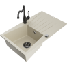 Mexen Cesar jednokomorový granitový dřez s odkapávačem a kuchyňskou baterií Carla, béžový - 6514-69-670700-70