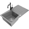 Mexen Cesar granitový dřez s 1 komorou, odkapávačem a kuchyňskou baterií Carla, šedý - 6514-71-670700-70
