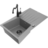 Mexen Cesar žulový dřez s 1 komorou a odkapávačem a kuchyňskou baterií Carla, šedý - 6514-71-670700-70-B
