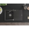 Mexen Cesar žulový dřez 1-komorový s odkapávačem a kuchyňskou baterií Carla, černý kropenatý - 6514-76-670700-76