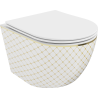 Mexen Lena WC mísa Rimless s pomalu sklápěcí deskou slim, duroplast, bílá/zlatá vzor mřížka - 30224009