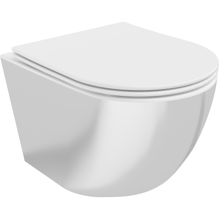 Mexen Lena WC mísa Rimless s pomalu sklopnou slim deskou, duroplast, bílá/stříbrná - 30224004