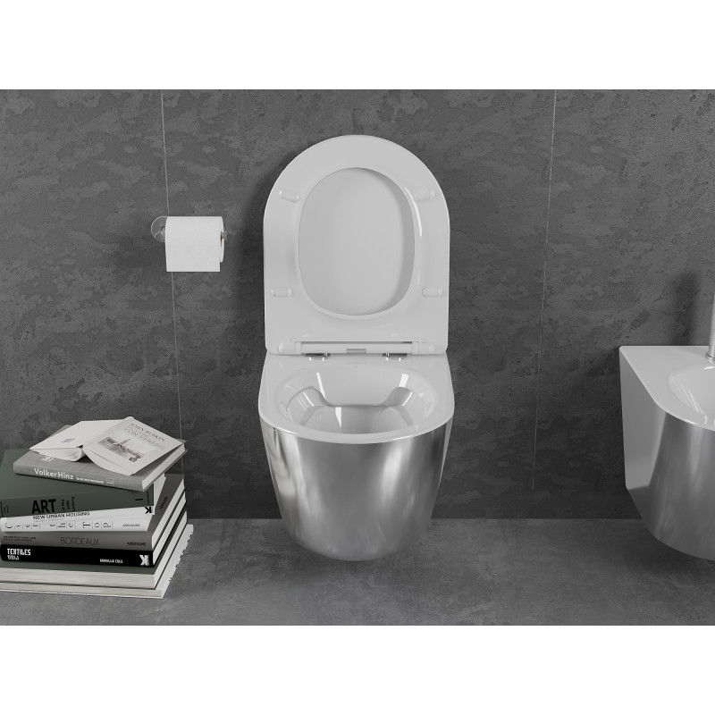 Mexen Lena miska wc Rimless s deskou pomalým zavíráním slim, duroplast, bílá/stříbrná - 30224004