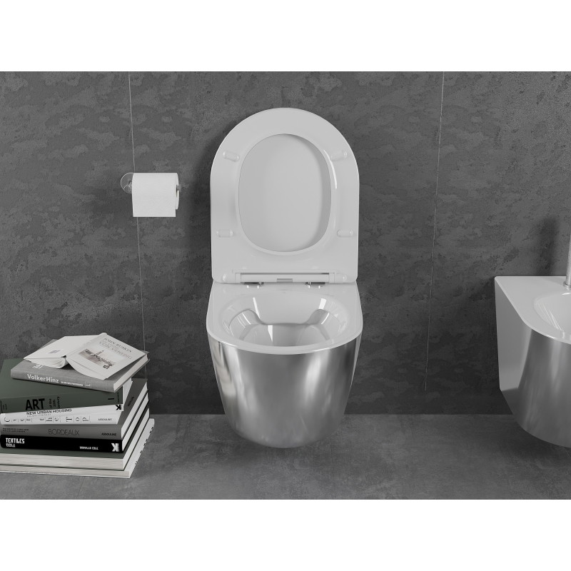 Mexen Lena wc mísa bezokrajová s pomalu spouštěným slim sedátkem, duroplast, bílá/stříbrná - 30224004