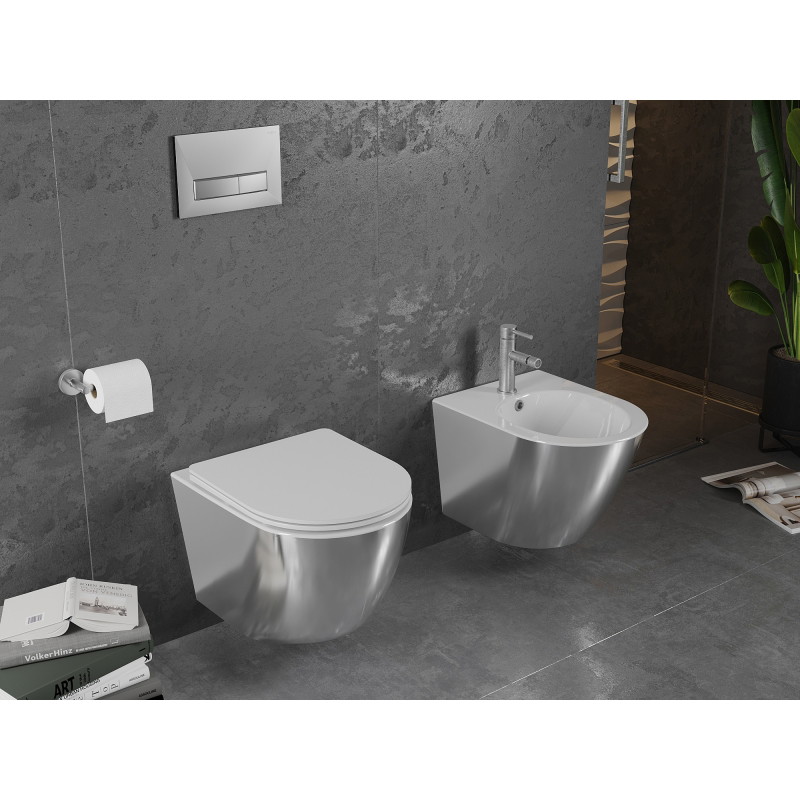 Mexen Lena WC mísa Rimless s pomalu sklopnou slim deskou, duroplast, bílá/stříbrná - 30224004