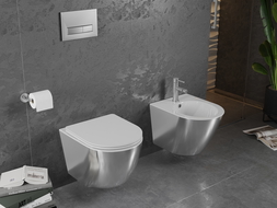Mexen Lena WC mísa Rimless s pomalu padající deskou slim, duroplast, Bílá/Stříbrná - 30224004
