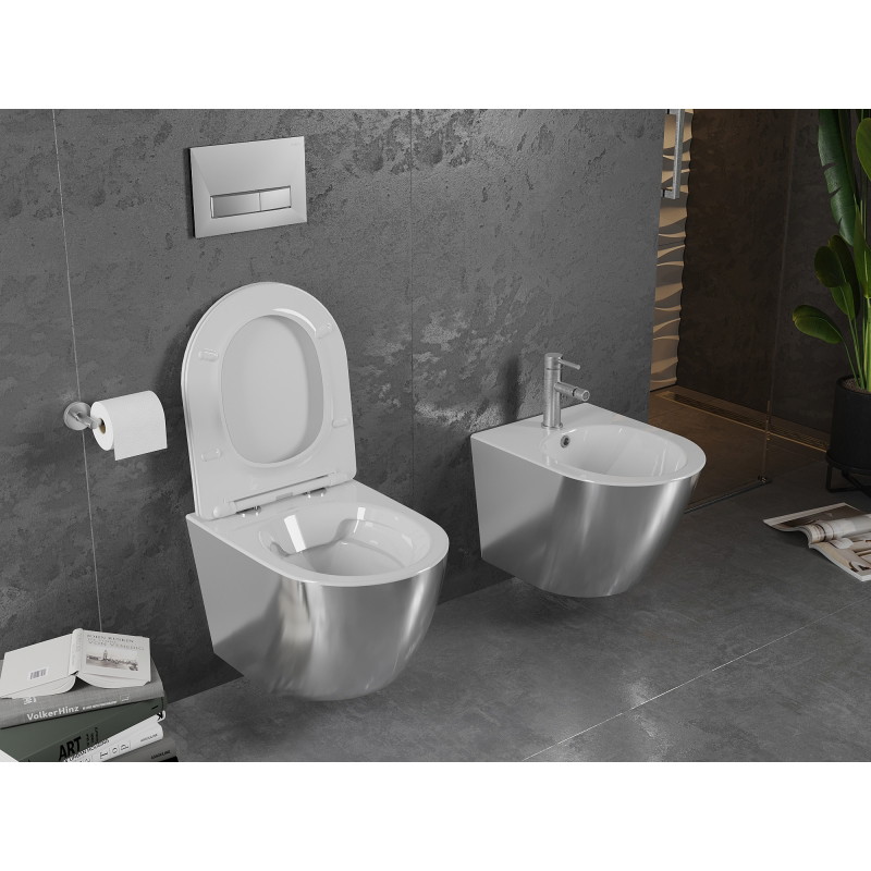 Mexen Lena WC mísa Rimless s pomalu sklopnou slim deskou, duroplast, bílá/stříbrná - 30224004