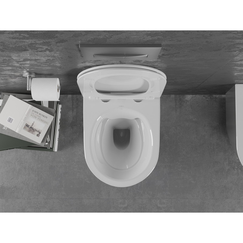 Mexen Lena wc mísa bezokrajová s pomalu spouštěným slim sedátkem, duroplast, bílá/stříbrná - 30224004
