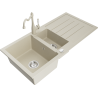 Mexen Andres žulový dřez 1,5-komorový s odkapávačem a kuchyňskou baterií Carla, béžový - 6515-69-670700-69