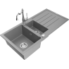 Mexen Andres granitový dřez 1,5-komorový s odkapávačem a kuchyňskou baterií Carla, šedý - 6515-71-670700-00