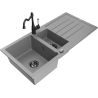 Mexen Andres žulový dřez 1,5-komorový s odkapávačem a kuchyňskou baterií Carla, šedý - 6515-71-670700-70-B