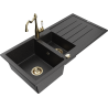 Mexen Andres žulový dřez 1,5-komorový s odkapávačem a kuchyňskou baterií Carla, černý/stříbrný - 6515-73-670700-50