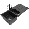 Mexen Andres granitový dřez 1,5-komorový s odkapávačem a kuchyňskou baterií Carla, černý/stříbrný - 6515-73-670700-70-B