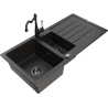 Mexen Andres granitový dřez 1,5-komorový s odkapávačem a kuchyňskou baterií Carla, černý/zlatý - 6515-75-670700-70-B