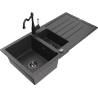 Mexen Andres žulový dřez 1,5 komorový s odkapávačem a kuchyňskou baterií Carla, černý s kropením - 6515-76-670700-70-B