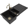 Mexen Andres Granitový dřez 1,5-komorový s odkapávačem a kuchyňskou baterií Carla, černý - 6515-77-670700-50