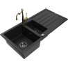 Mexen Andres granitový dřez 1,5-komorový s odkapávačem a kuchyňskou baterií Carla, černý - 6515-77-670700-50-B