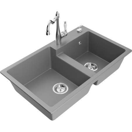 Mexen Tomas dřez granitový 2-komorový s kuchyňskou baterií Carla, šedý - 6516-71-670700-00