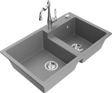 Mexen Tomas dřez granitový 2-komorový s kuchyňskou baterií Carla, šedý - 6516-71-670700-00