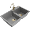Mexen Tomas granitový dřez 2-komorový s kuchyňskou baterií Carla, šedý - 6516-71-670700-50