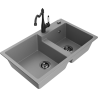 Mexen Tomas žulový dřez dvoukomorový s kuchyňskou baterií Carla, šedý - 6516-71-670700-70-B