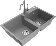 Mexen Tomas granitový dřez 2-komorový s kuchyňskou baterií Carla, šedý - 6516-71-670700-71