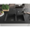 Mexen Tomas granitový dvoukomorový dřez s kuchyňskou baterií Carla, černý/stříbrný metalik - 6516-73-670700-70-B