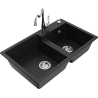 Mexen Tomas granitový dřez dvoukomorový s kuchyňskou baterií Carla, černý - 6516-77-670700-00