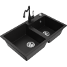 Mexen Tomas dřez granitový 2-komorový s kuchyňskou baterií Carla, černý - 6516-77-670700-70