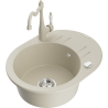 Mexen Kevin granitový dřez s jednou komorou, odkapávačem a kuchyňskou baterií Carla, béžový - 6517-69-670700-69
