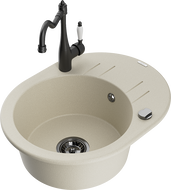 Mexen Kevin granitový dřez 1-komorový s odkapávačem a kuchyňskou baterií Carla, béžový - 6517-69-670700-70