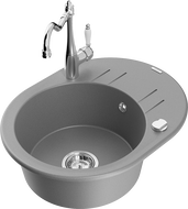 Mexen Kevin granitový dřez s 1 komorou s odkapávačem a kuchyňskou baterií Carla, šedý - 6517-71-670700-00