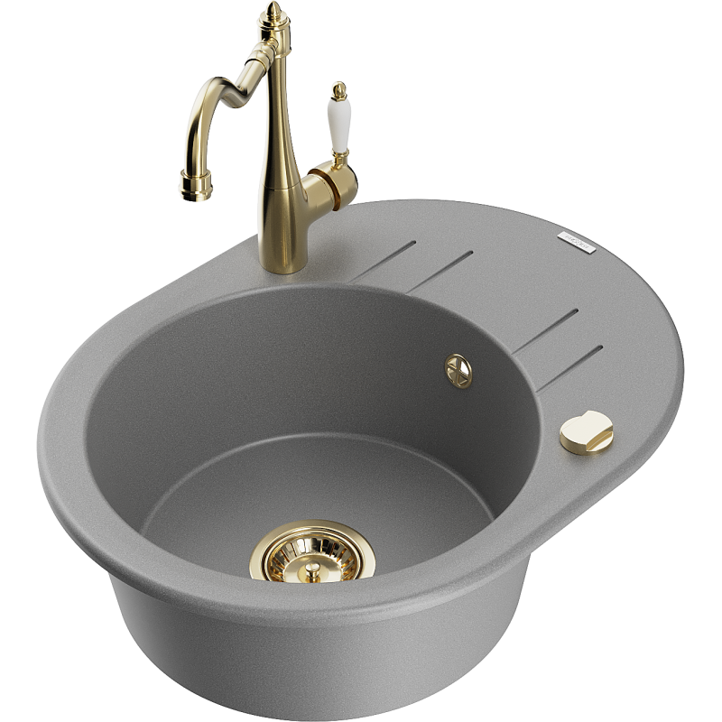 Mexen Kevin granitový dřez 1-komorový s odkapávačem a kuchyňskou baterií Carla, šedý - 6517-71-670700-50