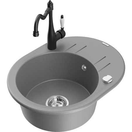 Mexen Kevin granitový dřez 1-komorový s odkapávačem a kuchyňskou baterií Carla, šedý - 6517-71-670700-70